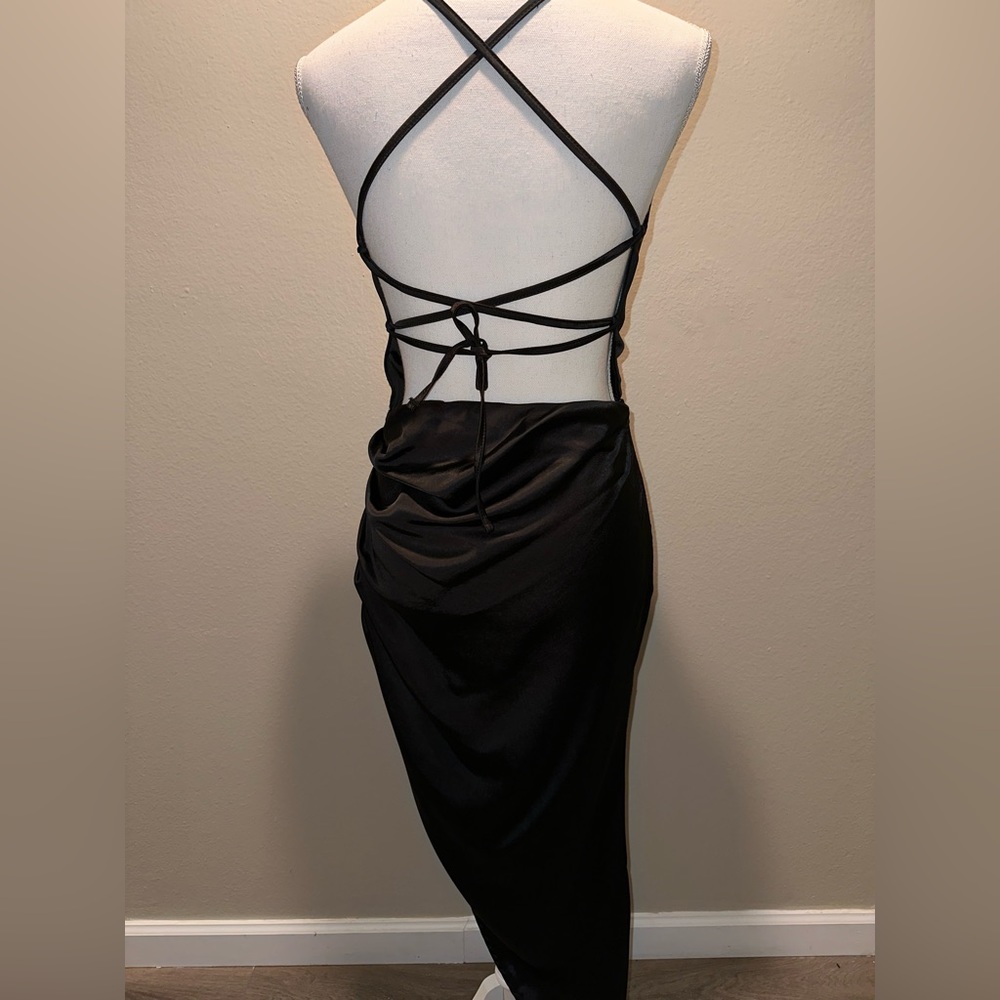 Club London Black Satin Dress - Size 6 - Picture 4 of 4